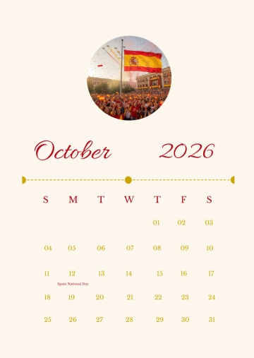 Free October 2026 Spain Calendar Template to Edit Online