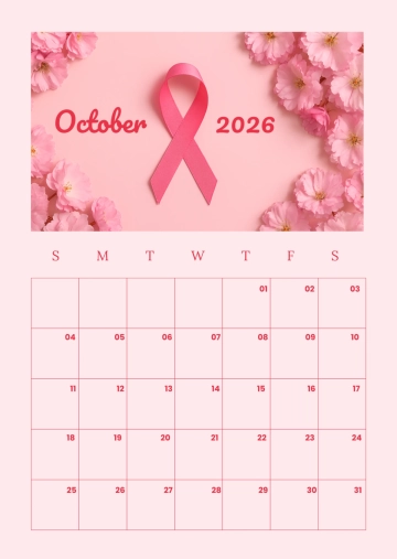 Free October 2026 Cancer Awareness Calendar Template to Edit Online