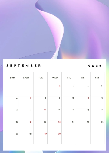Free Classic September 2026 Calendar Template to Edit Online