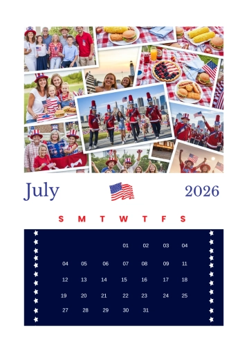 Free July 2026 Independence Theme Calendar Template to Edit Online