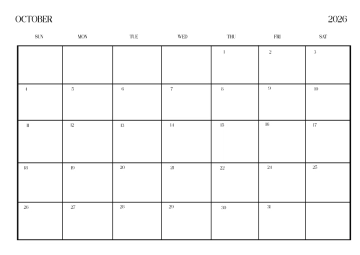 Free Simple October 2026 Calendar Template to Edit Online