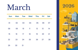 Business March 2026 Desk Calendar Template