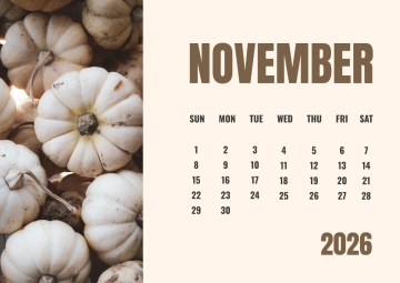 Free November 2026 Pumpkin Calendar Template to Edit Online