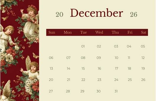 December 2026 Angels Calendar Template