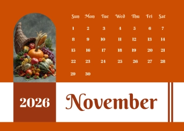 Free November 2026 Cornucopia Calendar Template to Edit Online