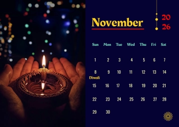 Free November 2026 Diwali Calendar Template to Edit Online