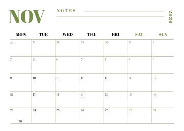 Free November 2026 Military Calendar Template to Edit Online