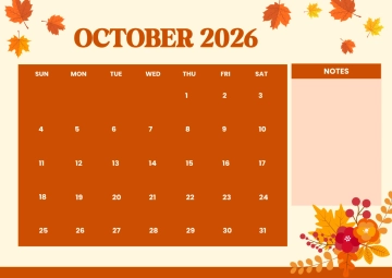 Free October 2026 Autumn Calendar Template to Edit Online