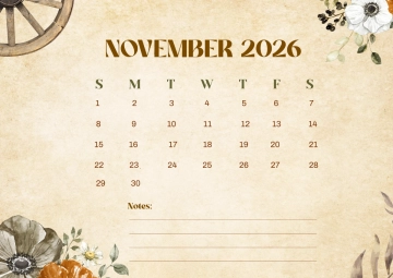 Free Rustic November 2026 Calendar Template to Edit Online