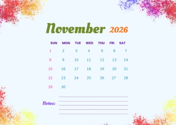Free Colorful November 2026 Calendar Template to Edit Online