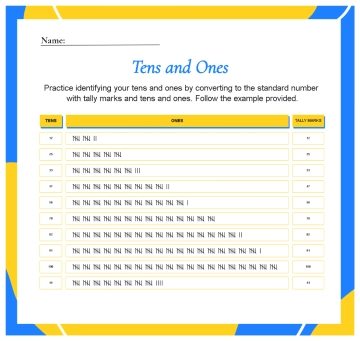 Free Tens and Ones and Tally Marks Illustrative Activity Worksheet to Edit Online