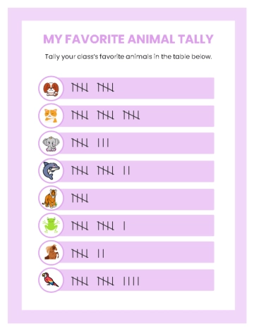 Free My Favorite Animal Tally Worksheet to Edit Online