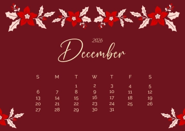 Free December 2026 Pointsettia Calendar Template to Edit Online