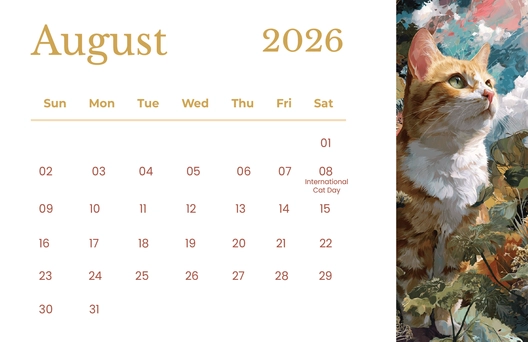 August 2026 Cat Calendar Template