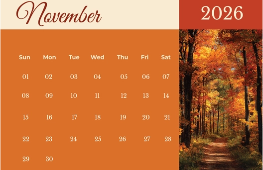 November 2026 Fall Calendar Template
