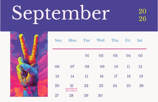 September 2026 Peace Calendar Template
