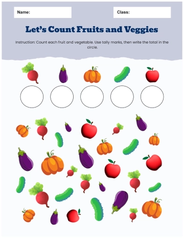 Free Count and Tally Fruits & Veggies Worksheet to Edit Online