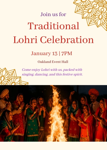 Free Traditional Punjabi Lohri Invitation Template to Edit Online