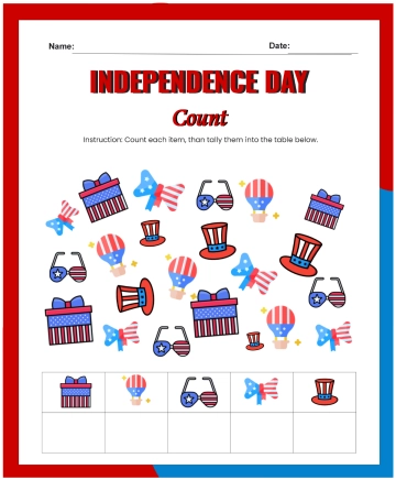 Free Independence Day Maths Count Worksheet to Edit Online