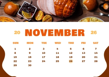 Free November 2026 Thanksgiving Calendar Template to Edit Online