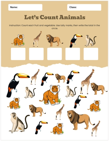 Free Animals Counting Worksheet to Edit Online
