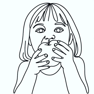 Free Girl Eating Apple Simple Line Photo to Cartoon to Edit Online