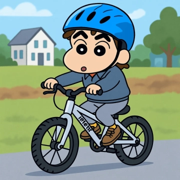 Free Kid Biking Crayon Shin Photo to Cartoon to Edit Online