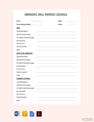 Emergency Drill Workout Schedule Template
