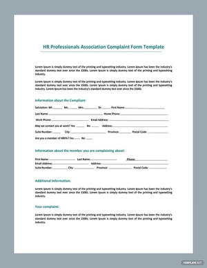 HR Professionals Association Complaint Form Template