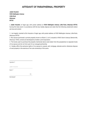 Affidavit of Paraphernal Property Template