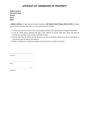 Sample Affidavit of Ownership of Property Template
