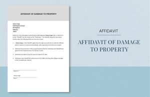 Affidavit of Damage to Property Template