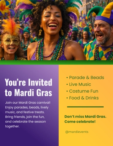 Free Carnival Mardi Gras Event Flyer Template to Edit Online