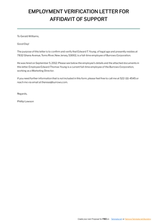 Employment Verification Letter for Affidavit of Support