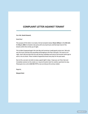 Complaint Letter Against Tenant Template