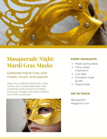 Free Elegant Mardi Gras Mask Flyer Template to Edit Online