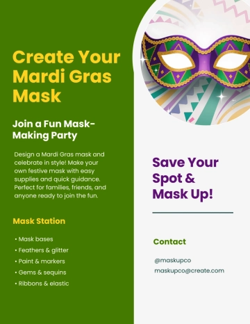 Free Mardi Gras Mask Flyer Template to Edit Online