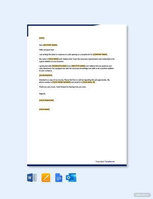 Receptionist Application Letter