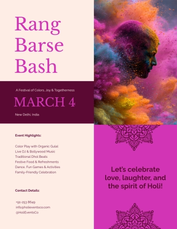 Free Rang Barse Bash Flyers Template to Edit Online