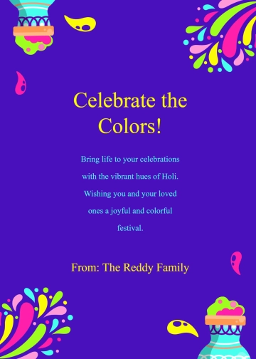 Free Festive Colors Holi Wishes Template to Edit Online