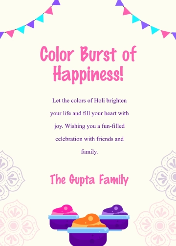 Free Color Burst Holi Wishes Template to Edit Online