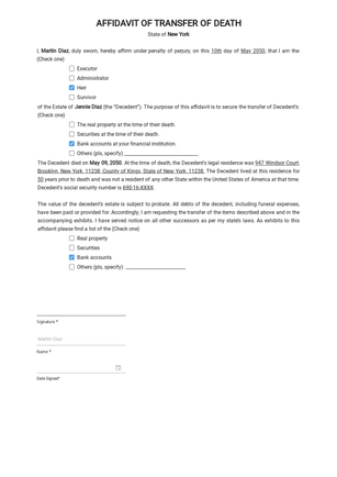 Example of Transfer on Death Affidavit Template Example of Transfer on Death Affidavit Template