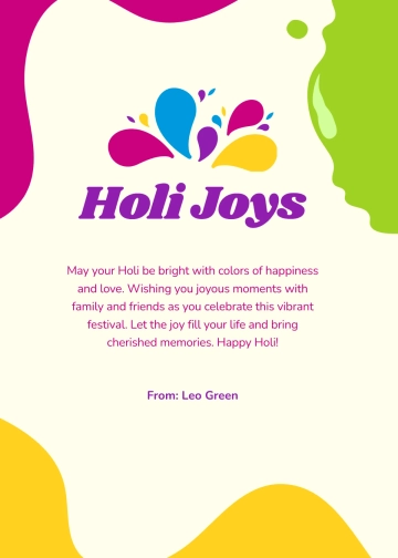 Free Holi Celebration Wishes Template to Edit Online