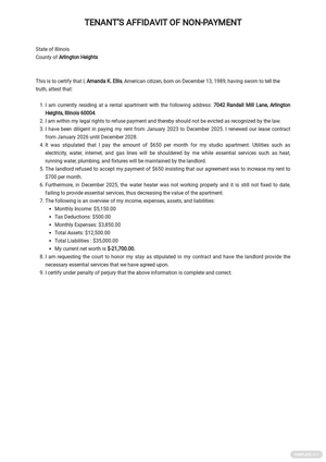 Affidavit of Tenant Non Pay Template