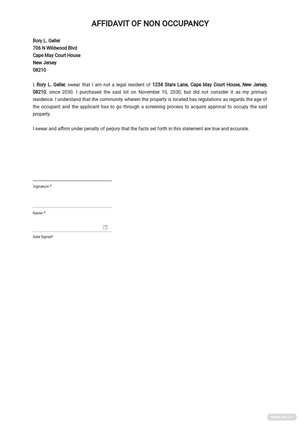 Affidavit of Non Occupancy Template
