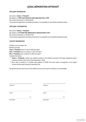 Legal Separation Affidavit Template