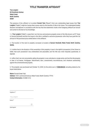Title Transfer Affidavit Template