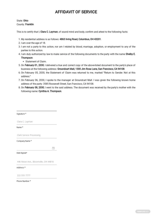 Affidavit of Substitute Service Template