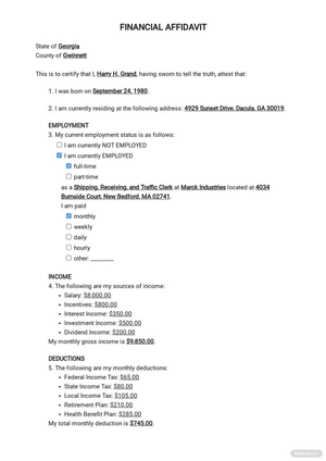 Financial Affidavit for Child Support Template