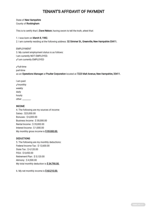 Tenant's Affidavit of Payment Template